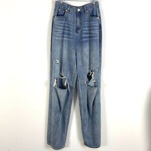 The Kript Loose Baggy Jeans Womens Small Distressed Denim 100% Cotton High Waist
